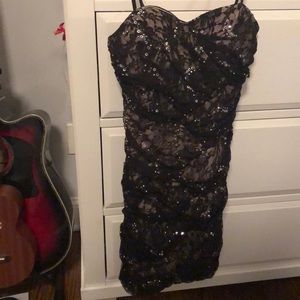 Sparkly, Black ruffled cocktail party dress